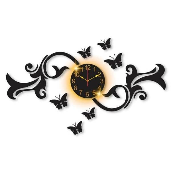 Butterfly Design Laminated Wall Clock With Blacklight 1