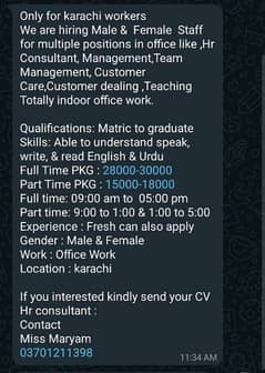 we need male and female staff for office work