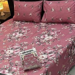 3pcs cotton salonica printed double bedsheet