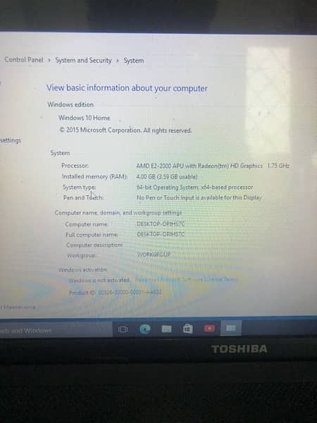 Toshiba laptop 4gb ram -512 hard 5