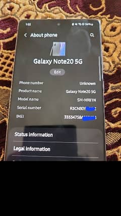 Samsung Note 20 5G. non-pta