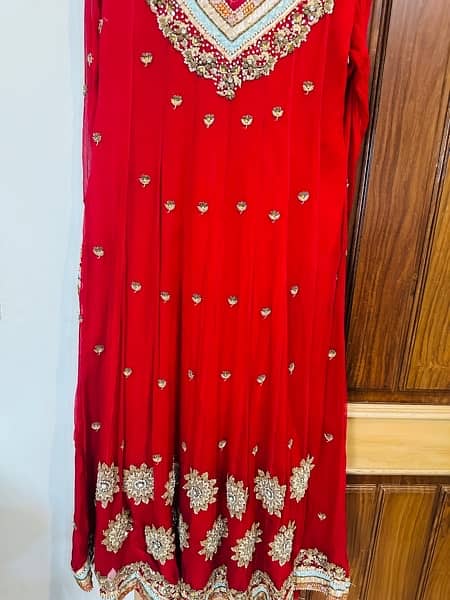 red fancy chiffon frock with duppata and choridar pajama 2