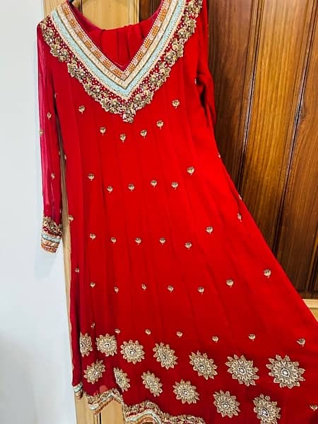 red fancy chiffon frock with duppata and choridar pajama 3