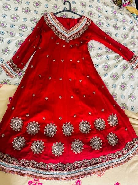 red fancy chiffon frock with duppata and choridar pajama 4