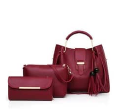 3 Pcs Women's PU Leather Plain Hangbags