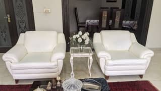 WHITE LEATHER 6 SEATER SOFA SET