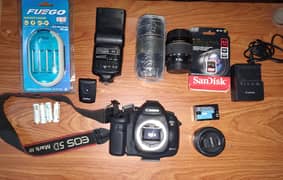 5D Mark III Canon Lenses 50mm, 28-80mm & 75-300mm with Flash Light etc