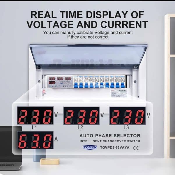 Tomzn 3 phase Auto Phase selector voltmeter under over voltage 0