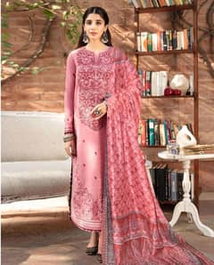 3 Pcs Women's Unstitched Lawn Embroidered Suit.