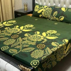 3 pcs Crystal Cotton Printed Double Bedsheet