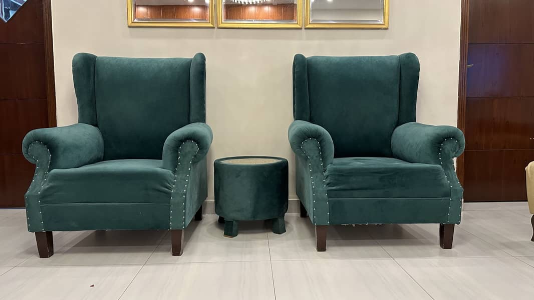 Royal Green Sofa Set ( 2 Sofa Chairs + 1 table) 3