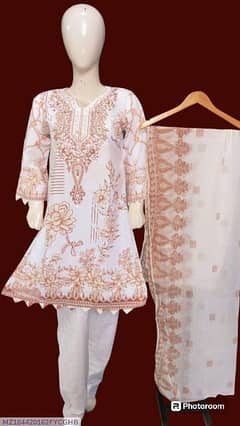 3 Pc Woman ' s Stitched Cotton Plain Suit