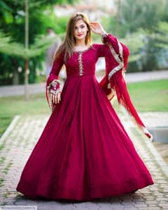 3 PCs Women's Stitched chiffon Zari tilla embroidered 3 PCs Maxi suit