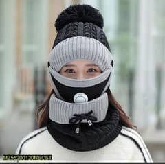 Beani Wool Cap,Neck Warmer & Mask