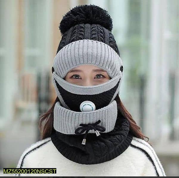 Beani Wool Cap,Neck Warmer & Mask 0