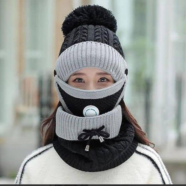 Beani Wool Cap,Neck Warmer & Mask 1