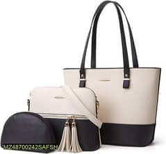 3 pcs women's pu leather plain shoulder bag