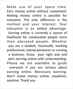 We are hiring for online work. Start earning online money now.