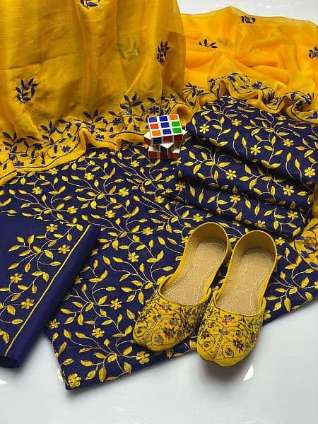 4 PCs Woman's unstitched cotton embroidered suit 3