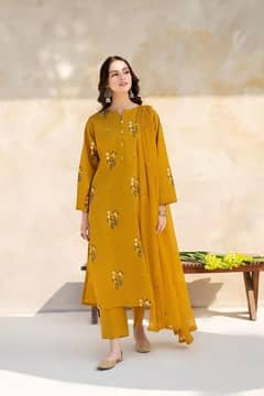 3 pcs women's unstitched lawn embroidered suit