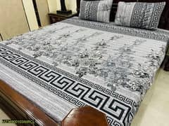 3 Pcs Crystal Cotton Printed Double Bedsheets