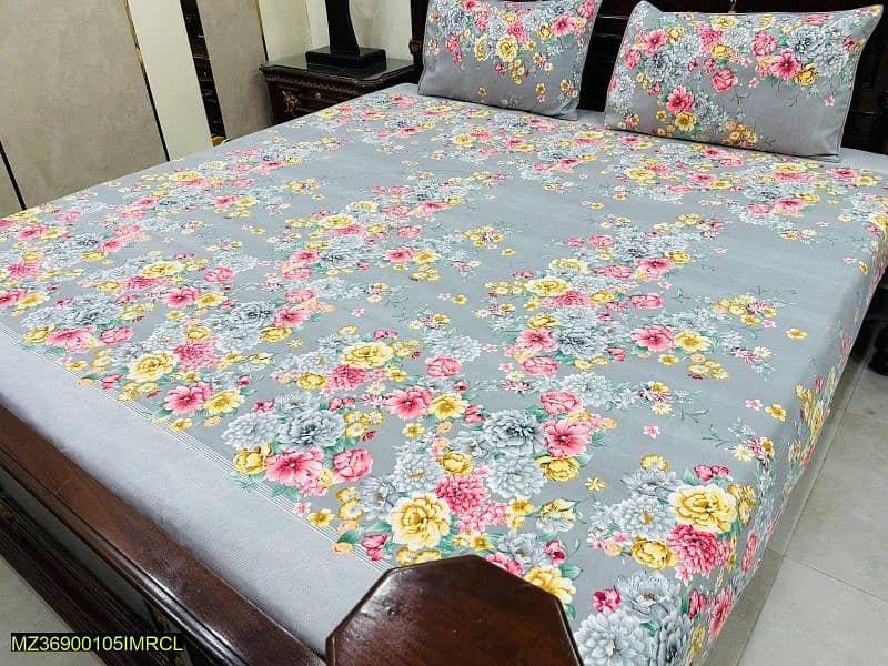 3 Pcs Crystal Cotton Printed Double Bedsheets 3