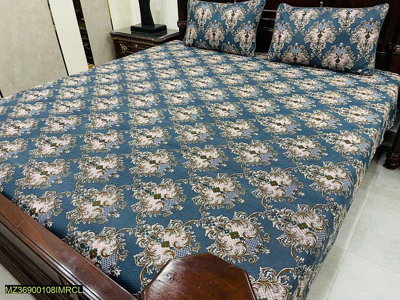 3 Pcs Crystal Cotton Printed Double Bedsheets 4