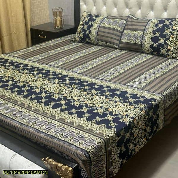 3 Pcs Crystal Cotton Printed Double Bedsheets 5