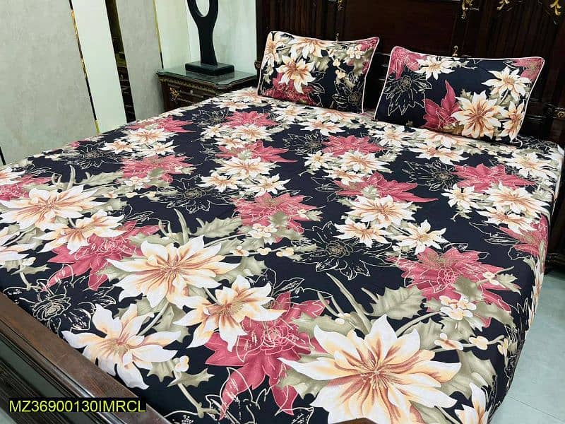 3 Pcs Crystal Cotton Printed Double Bedsheets 8