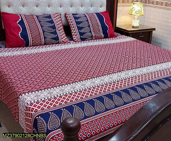 3 Pcs Crystal Cotton Printed Double Bedsheets 9