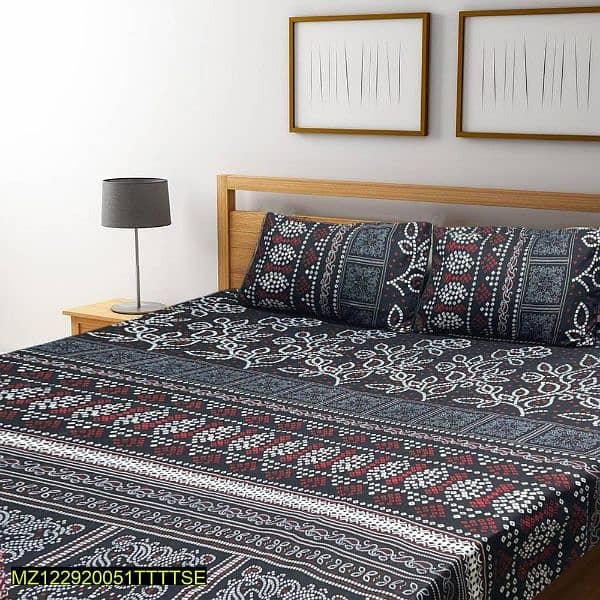 3 Pcs Crystal Cotton Printed Double Bedsheets 11