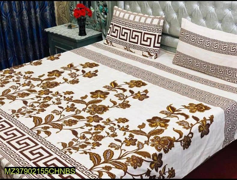 3 Pcs Crystal Cotton Printed Double Bedsheets 12