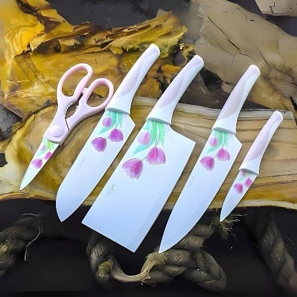 imported 5 pieces klashique flower coated knife set 2