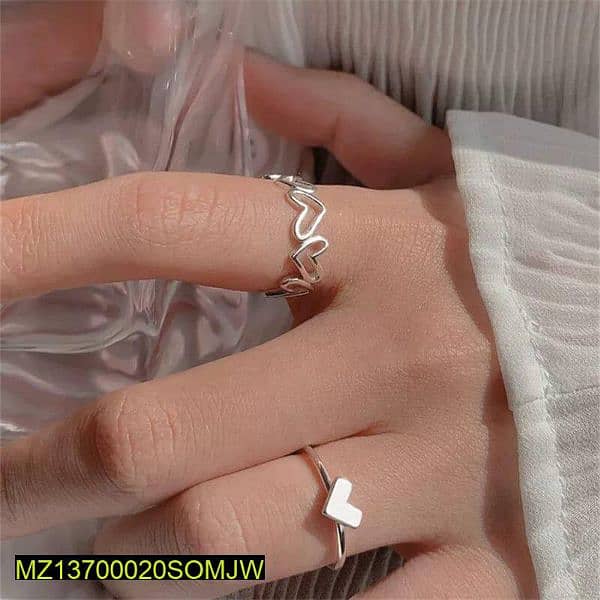 2 pcs Alloy Silver Plated Trendy Heart Design Ring Set 0