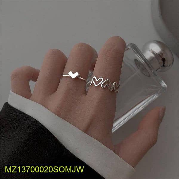 2 pcs Alloy Silver Plated Trendy Heart Design Ring Set 1