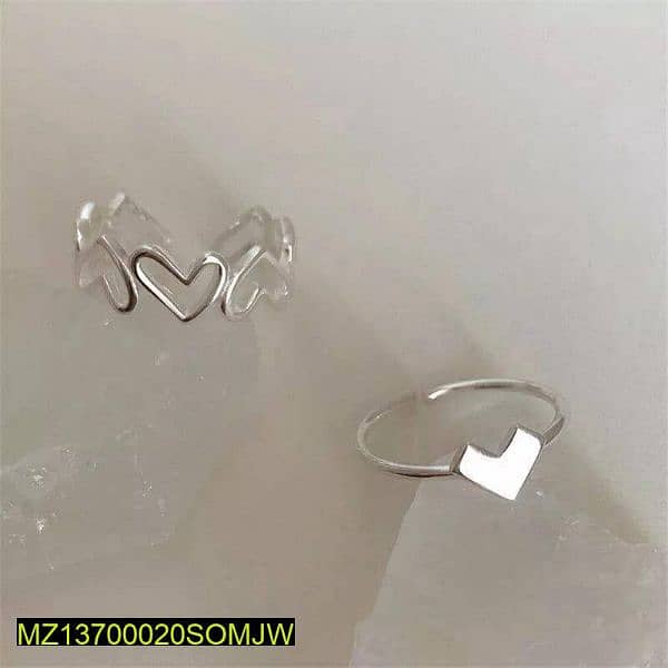 2 pcs Alloy Silver Plated Trendy Heart Design Ring Set 2