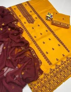 3pcs Women Unstitched cotton Embroidered Suit