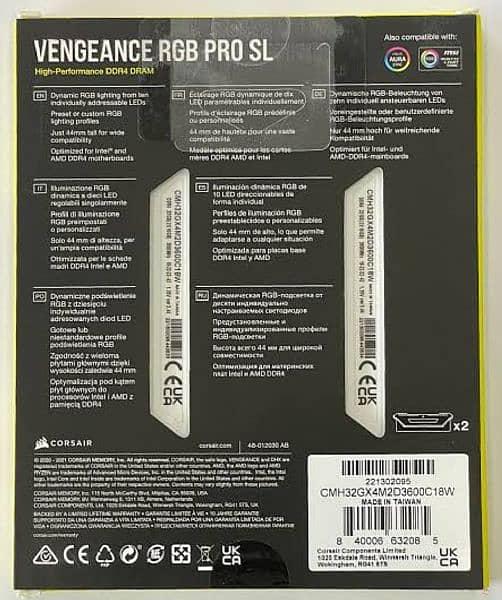 Corsair VENGEANCE RGB PRO SL DDR4 32GB (2x16GB) 3600MHz CL18 - White 1