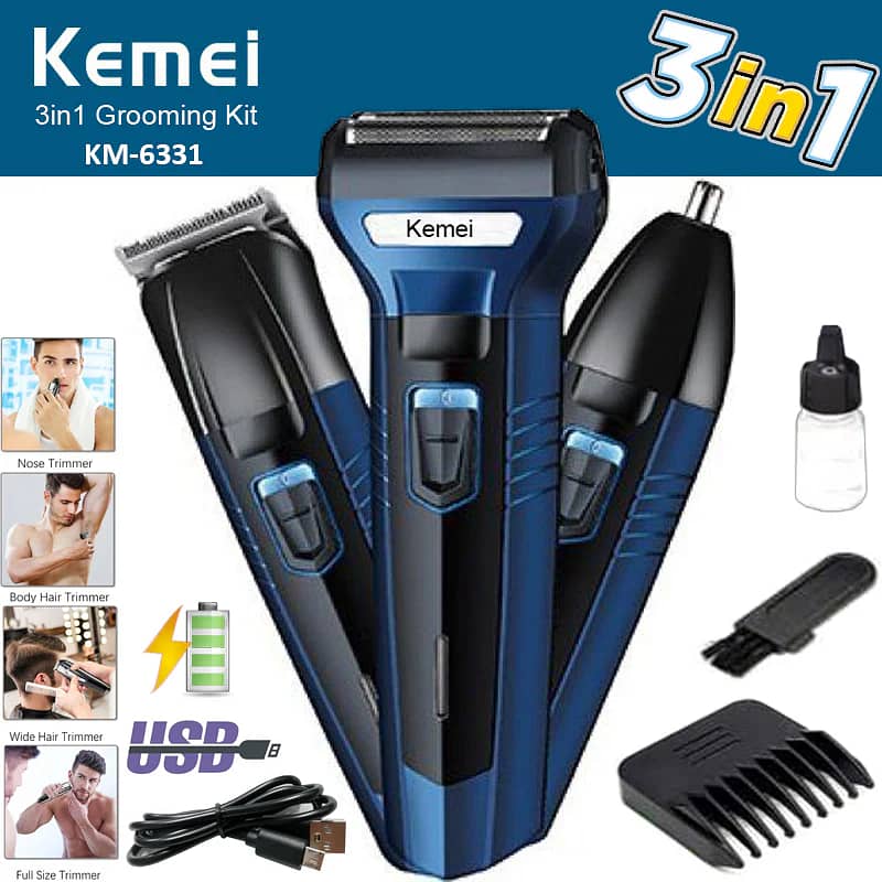 KEMEI 3 In 1 Rechargeable Electric Shaver & Trimmer KM-6332 2