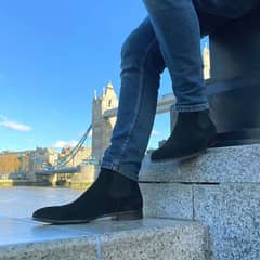 Black suede leather Chelsea boots for sale