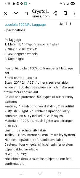 Lucciola brand new Trolly Luggage bag 19