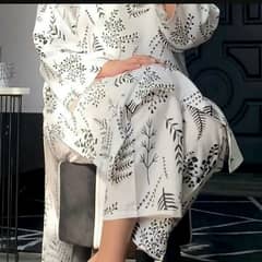 2 Pcs Women Stitched Linen Printed Suit.