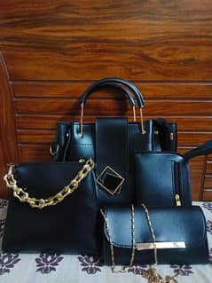 4 PCS Women's PU LEATHER PLAIN HANDBAG SET Delivery available