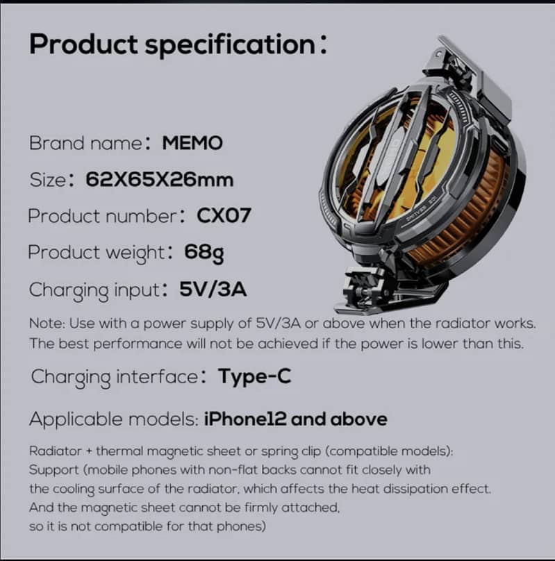 Mobile cooling fan Memo cx07 original 4