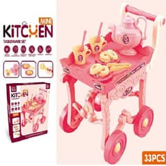 33Pcs Vibrant and Exciting Kitchen Tableware Toy Cart With Food Items