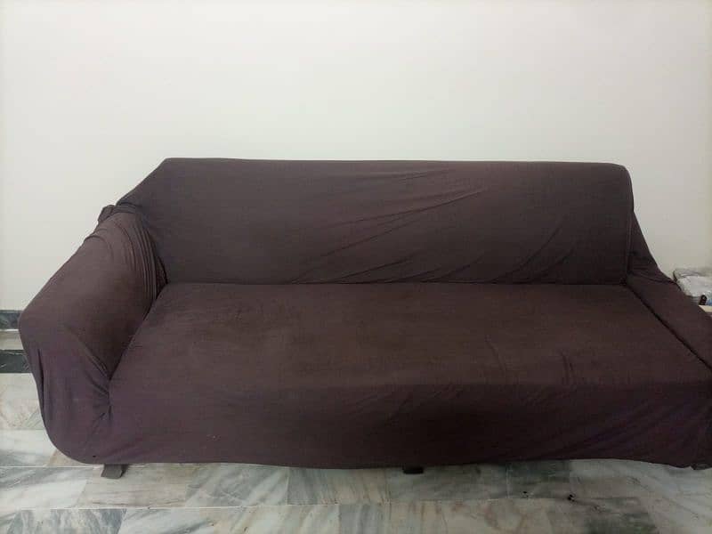 sofa cum bed + Wooden Double Glass table 0