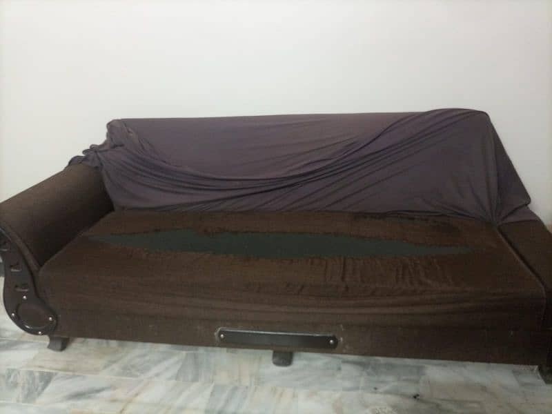 sofa cum bed + Wooden Double Glass table 1