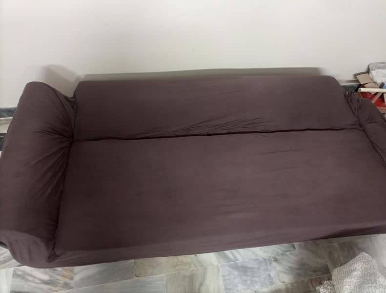 sofa cum bed + Wooden Double Glass table 4