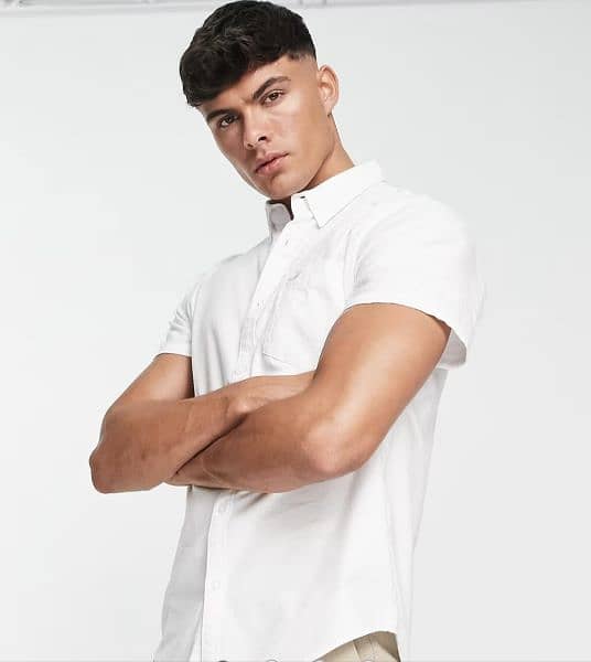 Hollister - Men's casual half sleeves white shirt 1