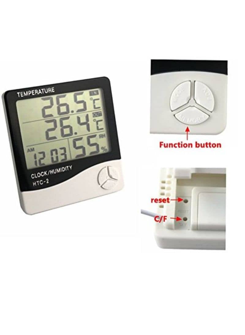 Digital Temperature Meter Humidity Meter With Clock HTC-2 HTC 2 HYGRO 3